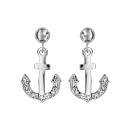 Boucles d'oreilles Argent 925 Ancre Marine avec Zirconium Sertis