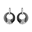 Boucles d'Oreilles Argent 925 Rond Céramique Noire avec Croisillons Zirconium Sertis