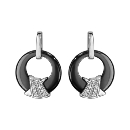 Boucles d'Oreilles Argent 925 Rond Céramique Noire avec Croisillons Zirconium Sertis