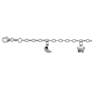 Bracelet Argent 925 Pampille Fleurs, Lune et Coeurs