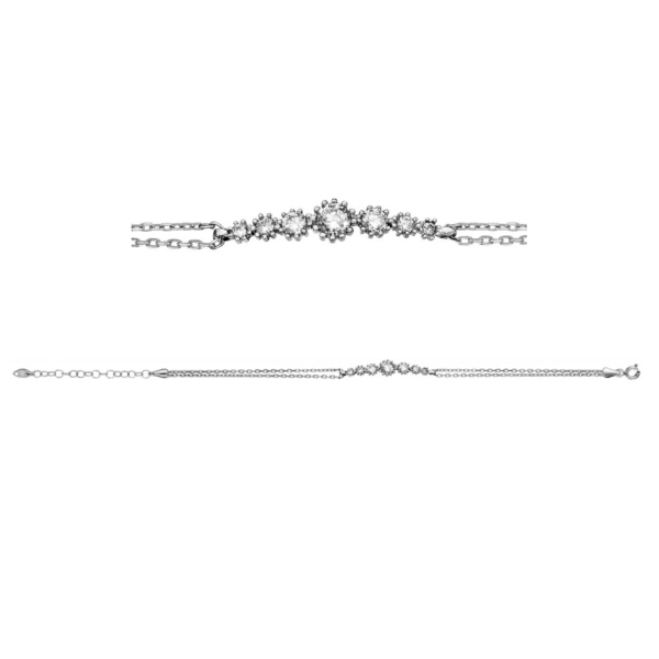 Bracelet Argent 925 Double Chaines avec Zirconium Sertis