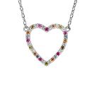 Collier Argent 925 Coeur Evidé Contour Zirconium Multicolore 