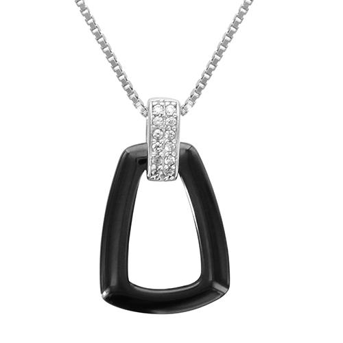 Collier Argent 925 Pendentif Element Céramique Noire + Zirconium Sertis