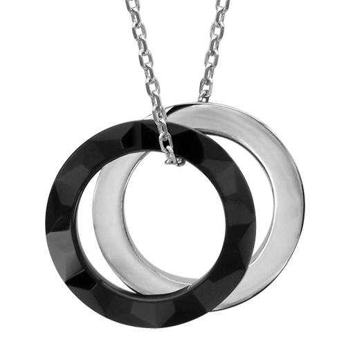 Collier Argent 925 Céramique Noire Double Anneaux