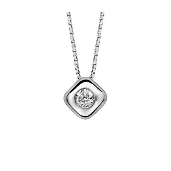 Collier Argent 925 Petit Pendentif Forme Carré avec Zirconium Serti