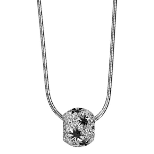 Collier Argent 925 Chaine Tube avec Boule Diamantée Etoiles