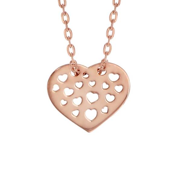 Collier Argent 925 Dorure Rose Coeur Ajoure Multi Coeur