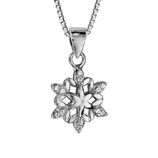 Collier Argent 925 Pendentif Flocon de Neige Zirconium Blanc