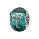 Charms Argent 925 Perle Murano Arbre De Vie Vert   