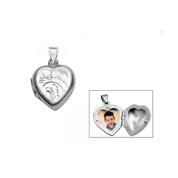 Pendentif Argent 925 Cassolette Petit Coeur avec Motifs