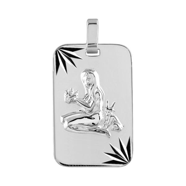 Pendentif Argent 925 Plaque Militaire Diamantée Zodiaque Vierge