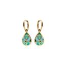 Boucles d'oreilles Tige Acier 316 L Doré Forme Goutte Résine Bleu Vert