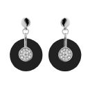 Boucles d'oreilles Acier 316 L Rond Agate Noire et Zirconium