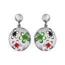 Boucles d'oreilles Acier 316 L Rond Bombé avec Nacre Motif Fleurs Colorées