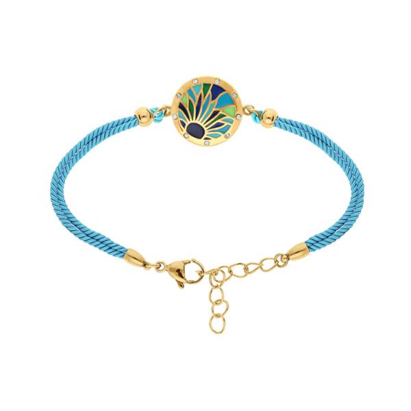 Bracelet Acier 316 L Doré Jaune avec Résine Bleu et Verte Cordon Bleu