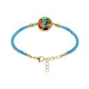 Bracelet Acier 316 L Doré Jaune avec Résine Multicouleur Cordon Bleu