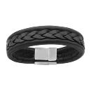 Bracelet Acier 316 L Cuir Noir Tressé Fermoir Satiné