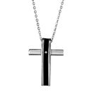 Collier Acier 316 L Pendentif Croix Résine Noire avec Zirconium 