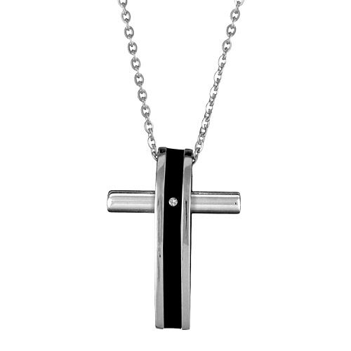 Collier Acier 316 L Pendentif Croix Résine Noire avec Zirconium 