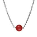 Collier Sautoir Acier 316 L 5 Boules Résine Rouge 110 cm