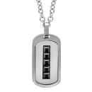 Collier Acier 316 L Pendentif Rectangulaire Bande Pierres Noires