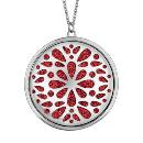 Collier Acier 316 L Pendentif Rond Motif Fleurs Glitter Rouge Scintillant