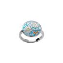 Bague Acier 316 L Doré Ronde Fleurs Résine et Nacre