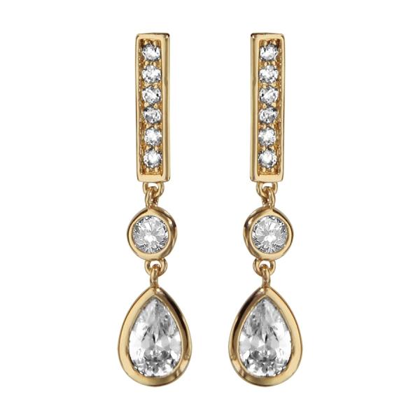 Boucles d'oreilles Plaqué Or Barette avec Goutte Zirconium 