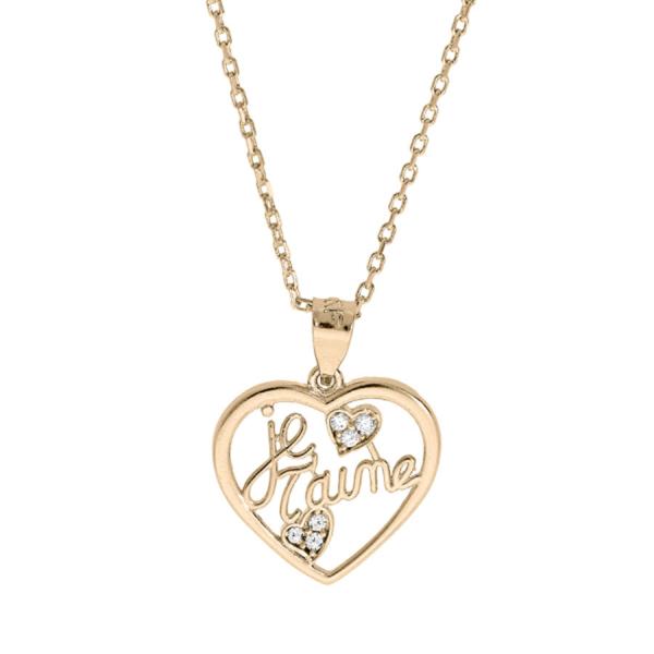 Collier Plaqué Or Pendentif Coeur "Je t'aime" Zirconium