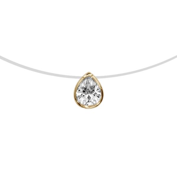 Collier Plaqué Or Pendentif Goutte Zirconium Blanc Fil Nylon