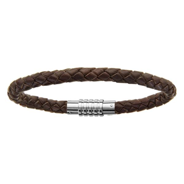 Bracelet Acier 316 L pour Charms Cuir Marron Fermoir Aimanté 19,5 cm