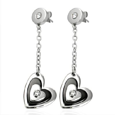 Boucles d'oreilles Acier 316 L Bicolore et Zirconium Coeur