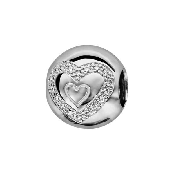 Charms Argent 925 Boule Coeur Zirconium Blanc