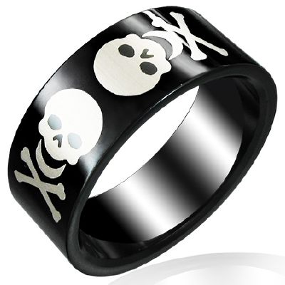 Bague Homme Acier 316 L  Tête de Mort Pirate