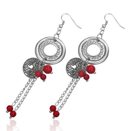 Boucles d'oreilles Acier 316 L Pendantes Perles + Pièce