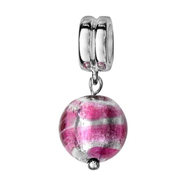 Charms Argent 925 Perle Murano Suspendu Rose