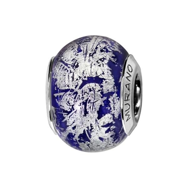 Charms Argent 925 Perle Murano Bleu Reflet Argent