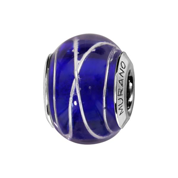 Charms Argent 925 Perle Murano Bleu avec Filet Argent