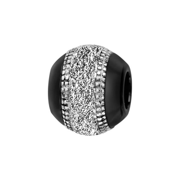 Charms Argent 925 Perle Céramique Noir Bande Granité