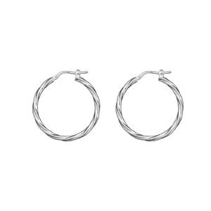 Boucles d'oreilles Argent 925 Créole Tube 3 mm Carré Torsadé Diam. 25 mm