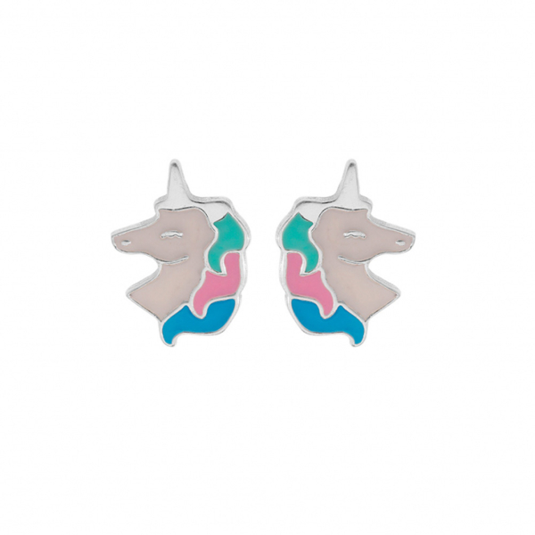 Boucles d'Oreilles Argent Rhodie Licorne Résine Blanche et Pastel