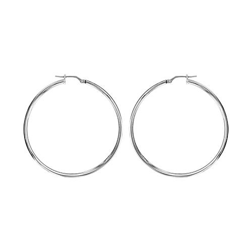 Boucles d'oreilles Argent 925 Rhodié Créole Ondulée Fil 1,5 mm Diam. 35 mm