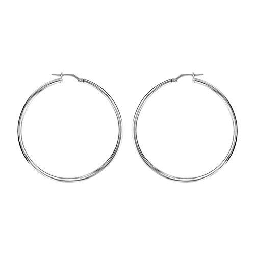 Boucles d'oreilles Argent 925 Rhodié Créole Ondulée Fil 1,5 mm Diam. 45 mm