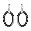 Boucles d'oreilles Argent 925 Ovale Céramique Noire et Zirconium Sertis