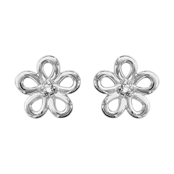 Boucles d'oreilles Argent 925 Fleur avec Zirconium Serti