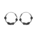 Boucles d'oreilles Argent 925 Créole Patinées Motif Tribal 12 mm