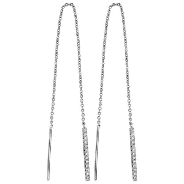 Boucles d'Oreilles Argent 925 Pendante Bâton et Zirconium Sertis