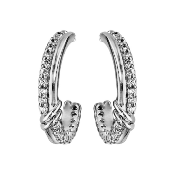 Boucles d'Oreilles Argent 925 Demi Créoles Barrette Zirconium Sertis avec Noeud