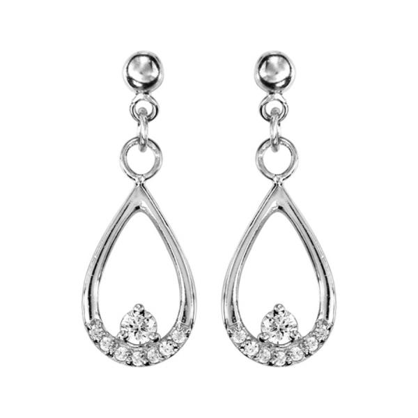 Boucles d'Oreilles Argent 925 Pendantes Gouttes et Zirconium Sertis