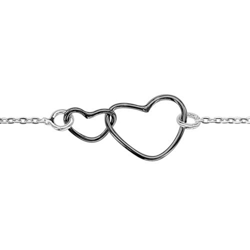 Bracelet Argent 925 Double Coeurs Traitement Noir